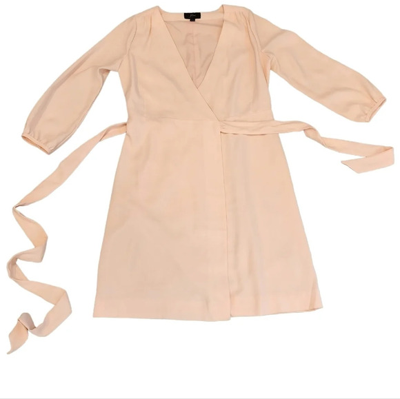 J. Crew 10 Tall Blush Pink Long Sleeve Knee Length True Wrap Dress 10T - Picture 11 of 16
